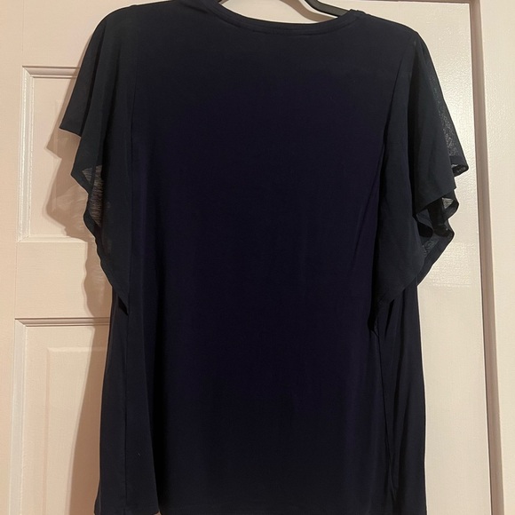 #40 H BY HALSTON • NAVY TOP • SHEER FLOWY SLEEVES - Picture 2 of 6